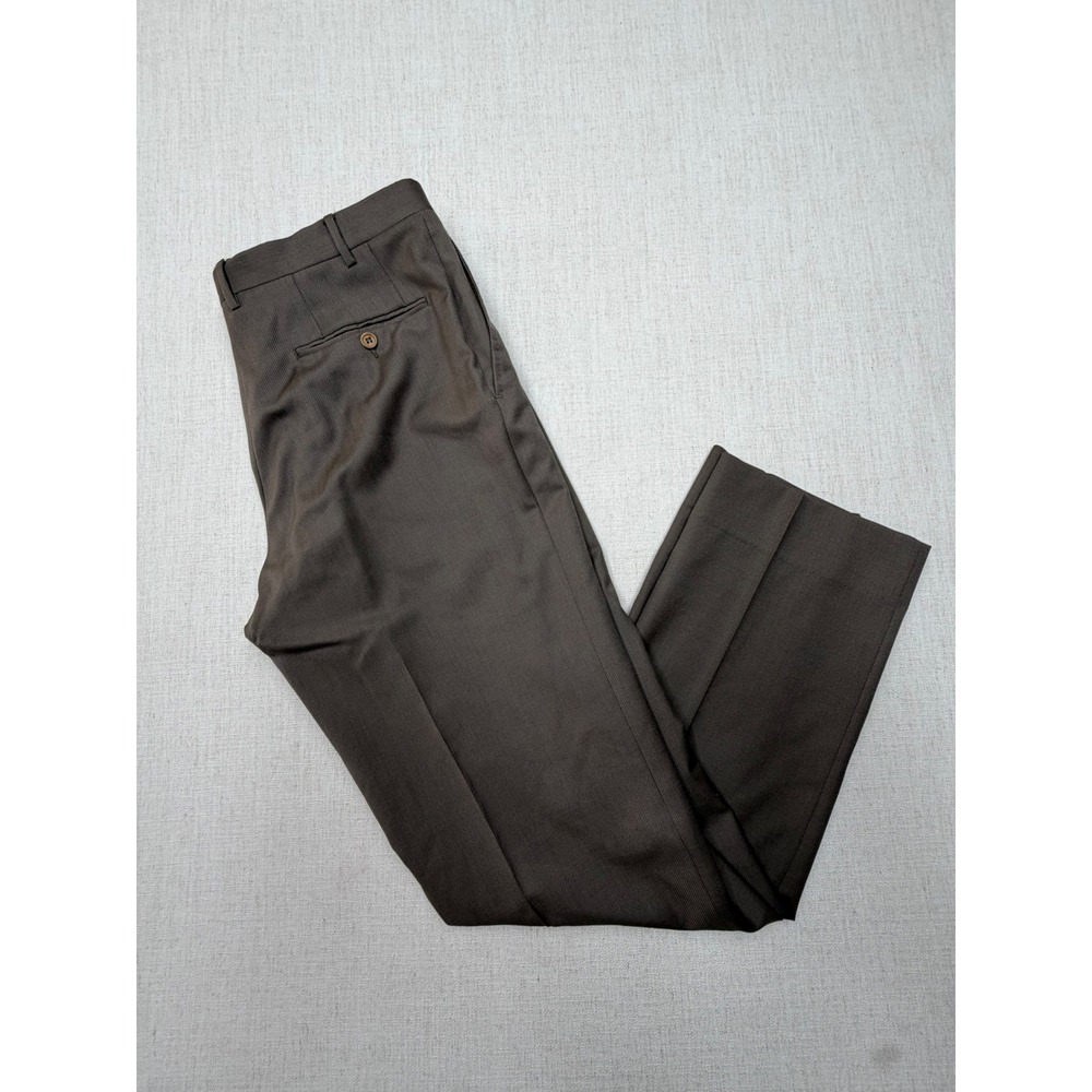 Canali Mens Olive Brown Pure Wool Dress Pants Trousers Italy Size 54 IT 37 US